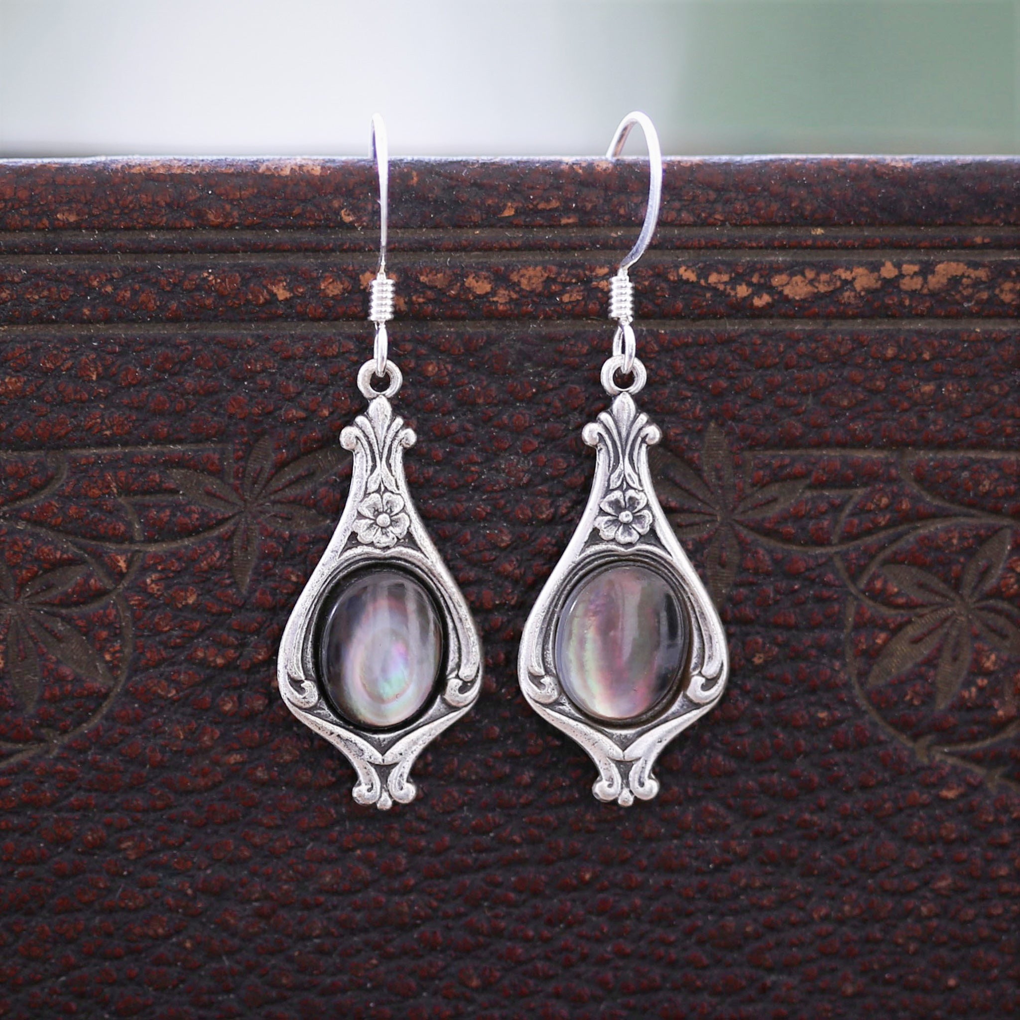 Semi-precious Stone Earrings on a Vintage Victorian Base in Antiqued S ...