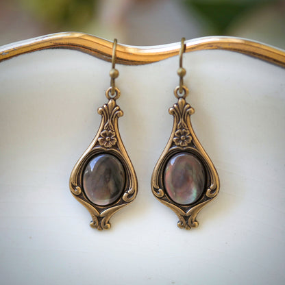 Black, Gray, Orange or Brown Semi-Precious Stone Vintage Style Drop Earrings