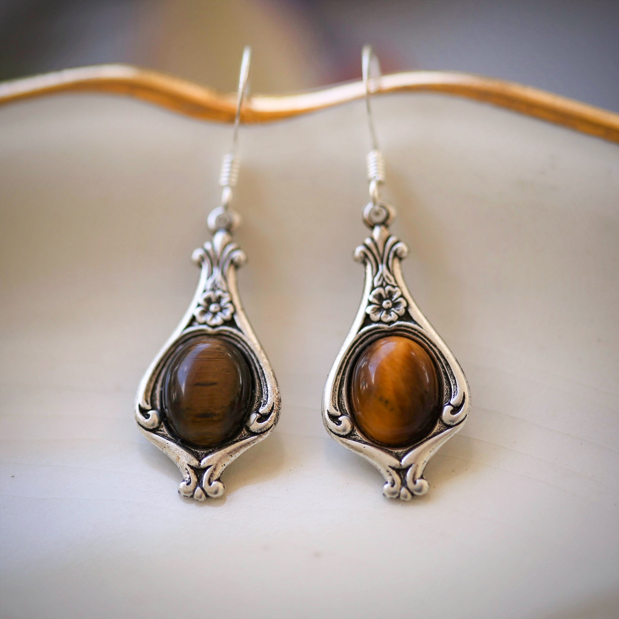 Black, Gray, Orange or Brown Semi-Precious Stone Vintage Style Drop Earrings