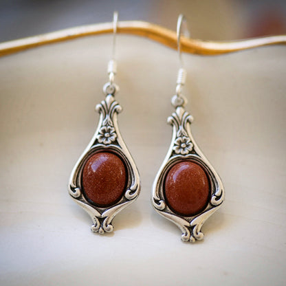 Black, Gray, Orange or Brown Semi-Precious Stone Vintage Style Drop Earrings