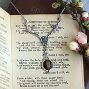 Victorian Stone Necklace with Birds Black, Brown, Yellow or Gray Stone/Shells