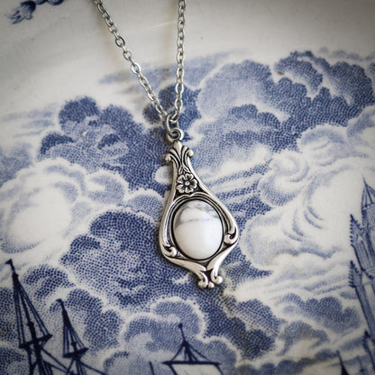 Small Victorian Stone Necklace in Antiqued Silver or Brass