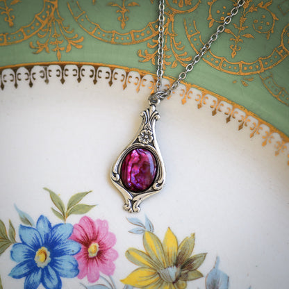 Small Victorian Stone Necklace in Antiqued Silver or Brass