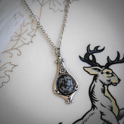 Small Victorian Semi-Precious Stone Necklace in Antiqued Silver or Brass