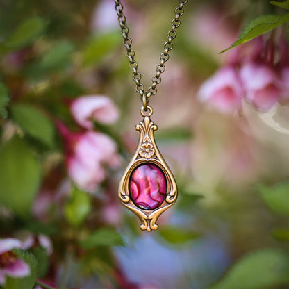 Small Victorian Stone Necklace in Antiqued Silver or Brass