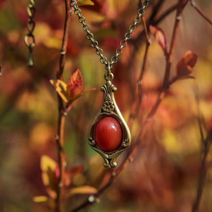 Small Victorian Stone Necklace in Antiqued Silver or Brass