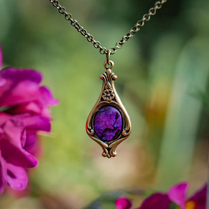 Small Victorian Stone Necklace in Antiqued Silver or Brass