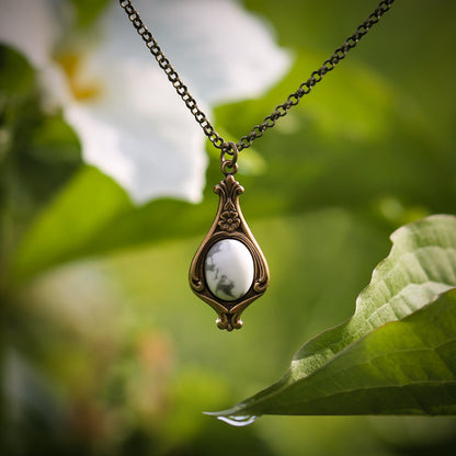 Small Victorian Stone Necklace in Antiqued Silver or Brass