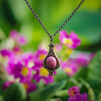 Small Victorian Stone Necklace in Antiqued Silver or Brass