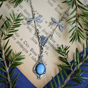 Blue Stone or Shell Vintage Dragonfly Necklace