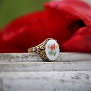 Vintage Tulip Cameo Adjustable Ring on Silver or Brass Setting
