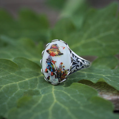 Vintage Girl Holly Hobbie Cameo Adjustable Rings in Antiqued Silver or Brass - Choose A Style