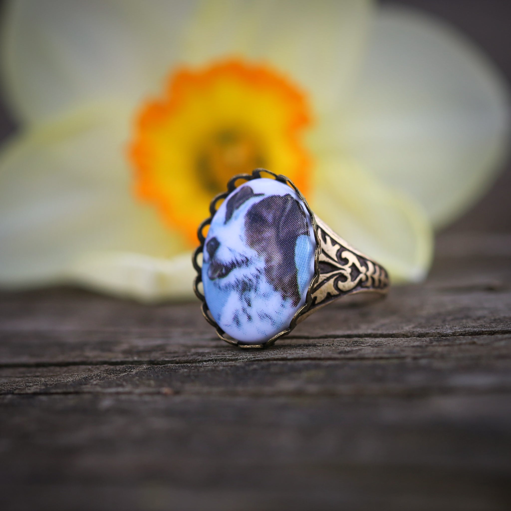 Vintage Dog Cameo Ring in Antiqued Silver or Brass - Choose a Canine