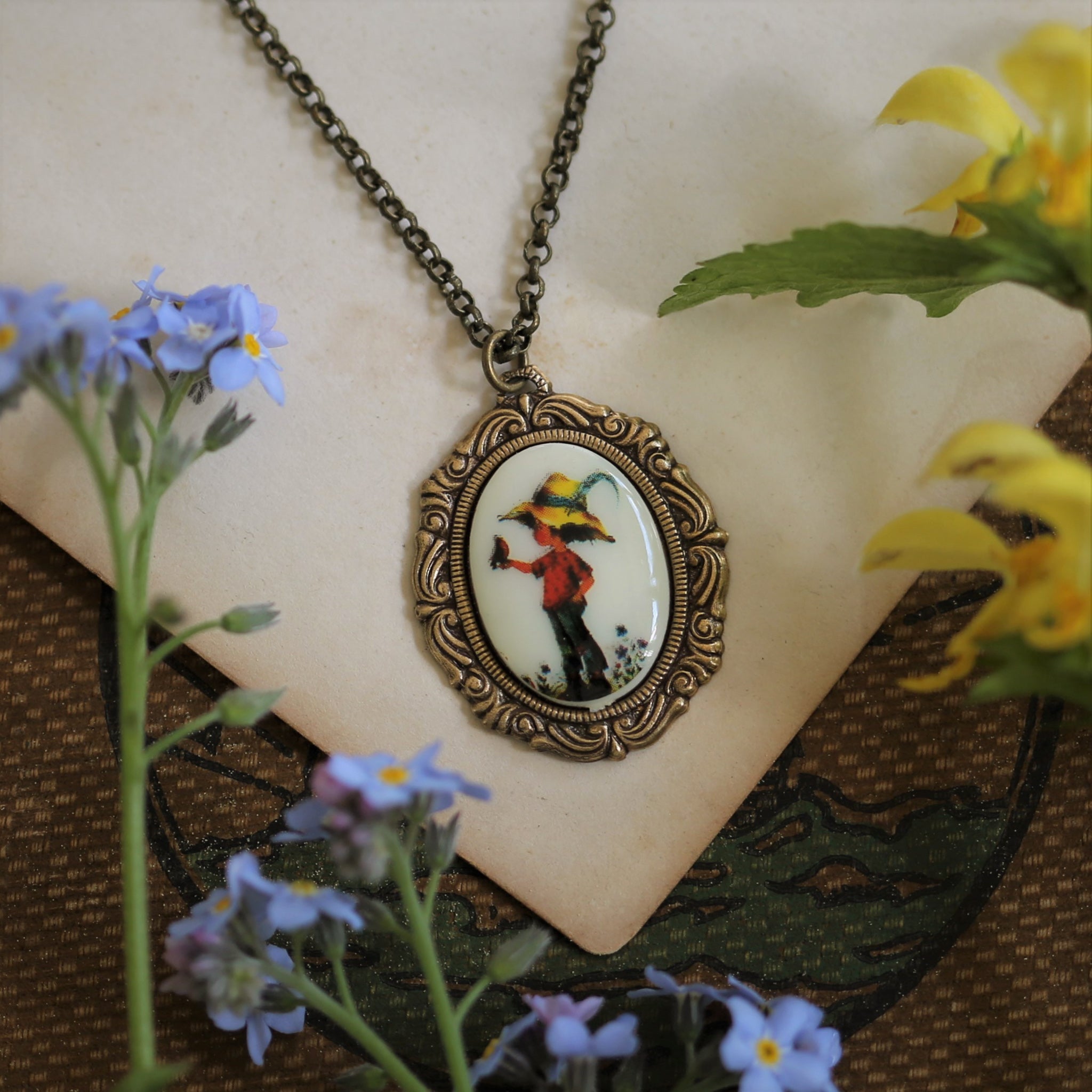 Vintage Holly Hobbie Girl Cameo Necklaces in Antiqued Brass or Silver - Choose a Character