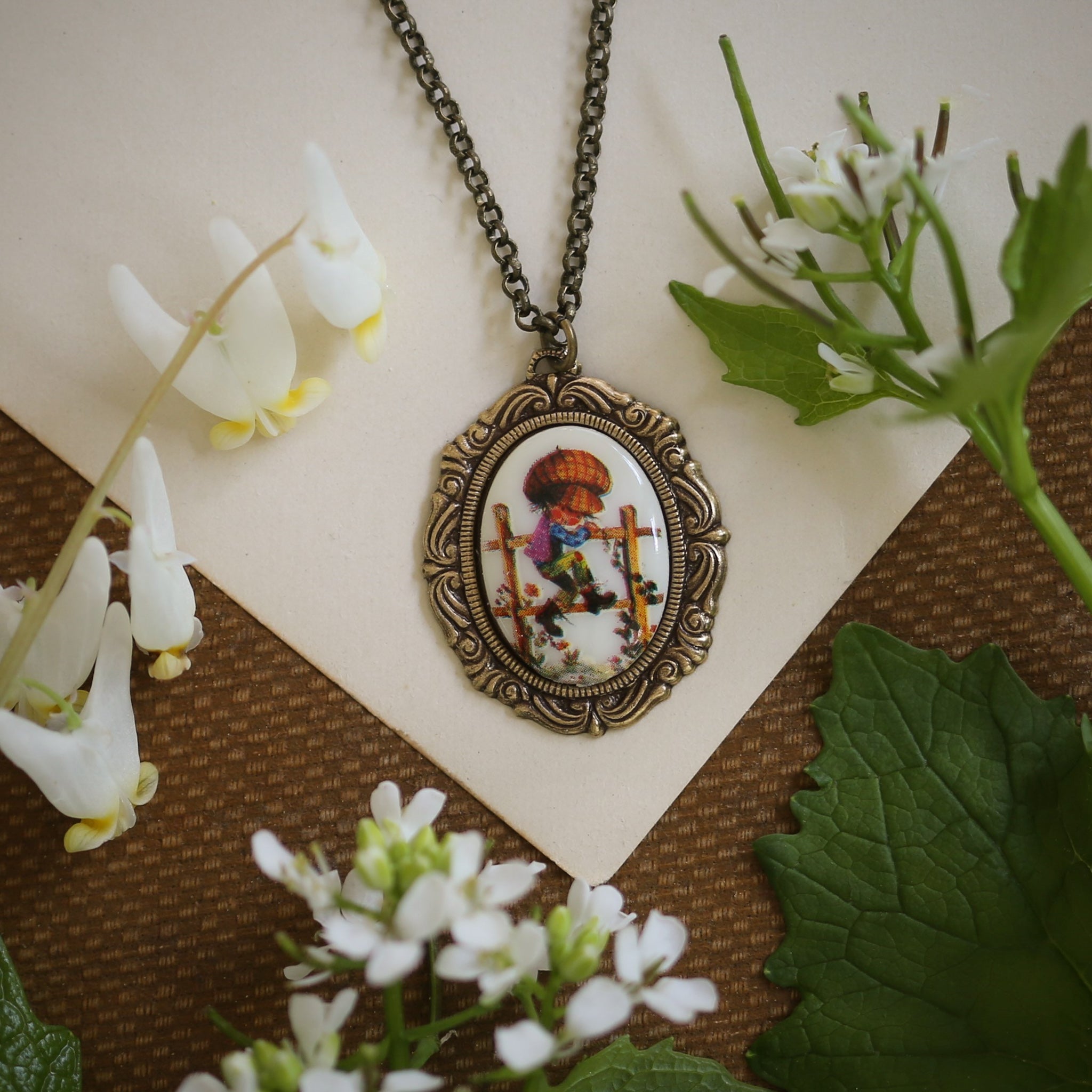 Vintage Holly Hobbie Girl Cameo Necklaces in Antiqued Brass or Silver - Choose a Character