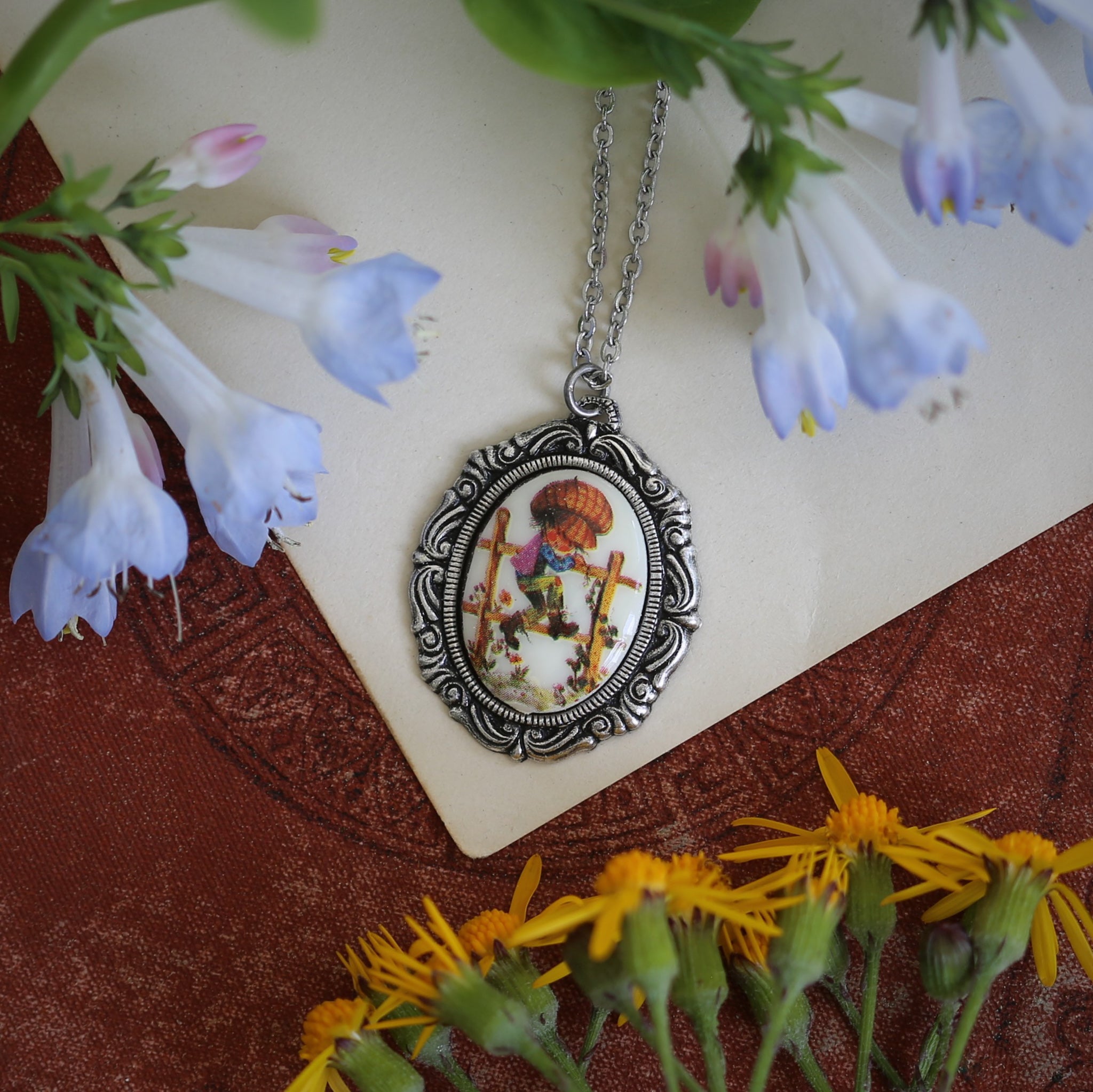 Vintage Holly Hobbie Girl Cameo Necklaces in Antiqued Brass or Silver - Choose a Character