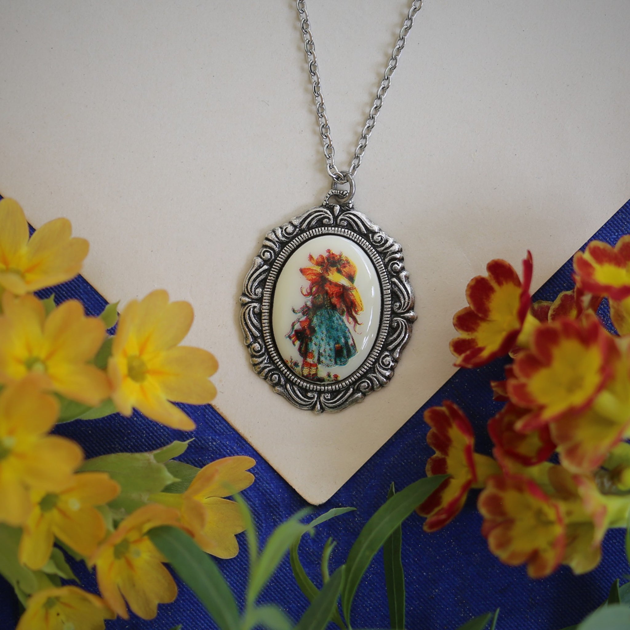 Vintage Holly Hobbie Girl Cameo Necklaces in Antiqued Brass or Silver - Choose a Character