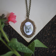 Vintage Cat Cameo Necklace in Antiqued Silver or Brass - Choose a Feline Friend