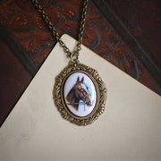 Vintage Horse Cameo Necklace in Antiqued Silver or Brass - Choose a Style