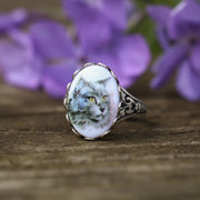 Vintage German Cameo Cat Ring in Antiqued Brass or Silver