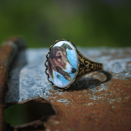 Vintage Dog Cameo Ring in Antiqued Silver or Brass - Choose a Canine