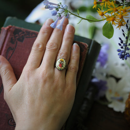 Vintage Girl Holly Hobbie Cameo Adjustable Rings in Antiqued Silver or Brass - Choose A Style