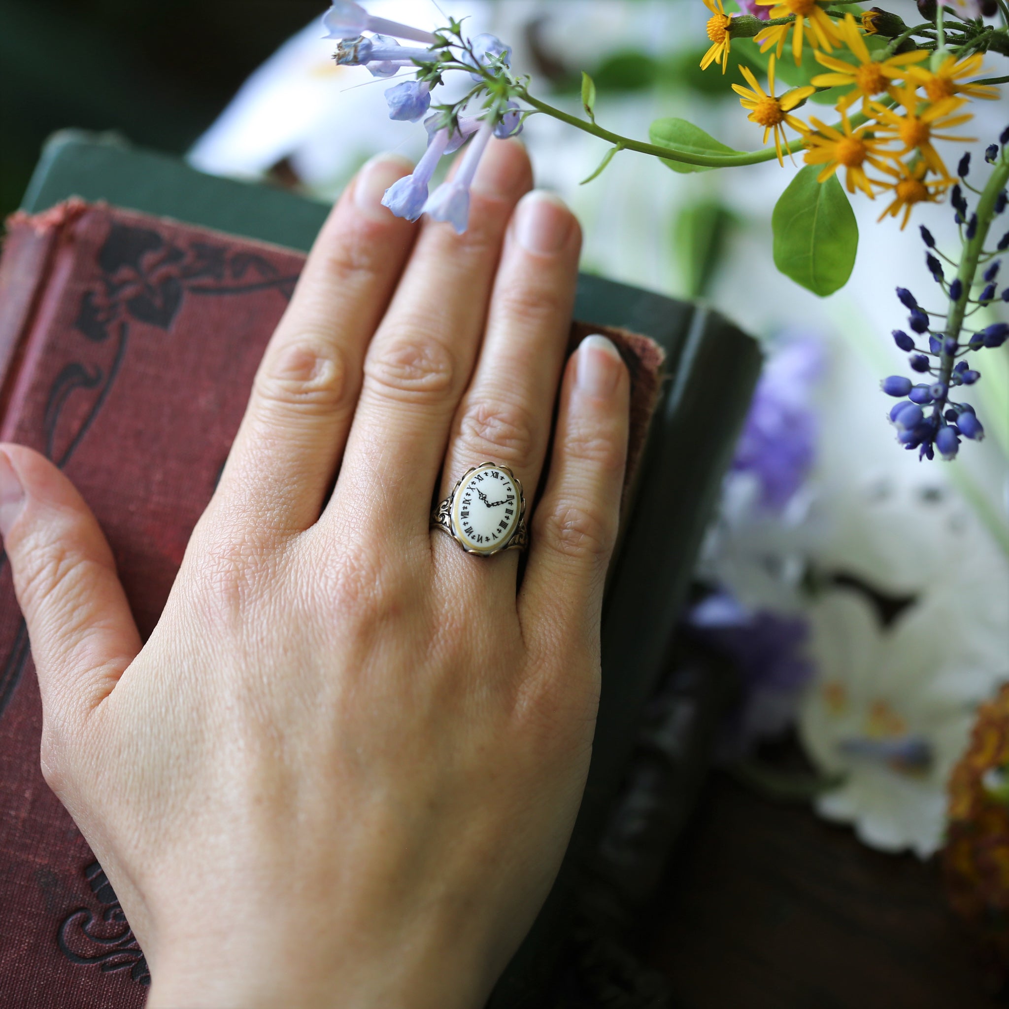 Vintage Clock Face Cameo Ring