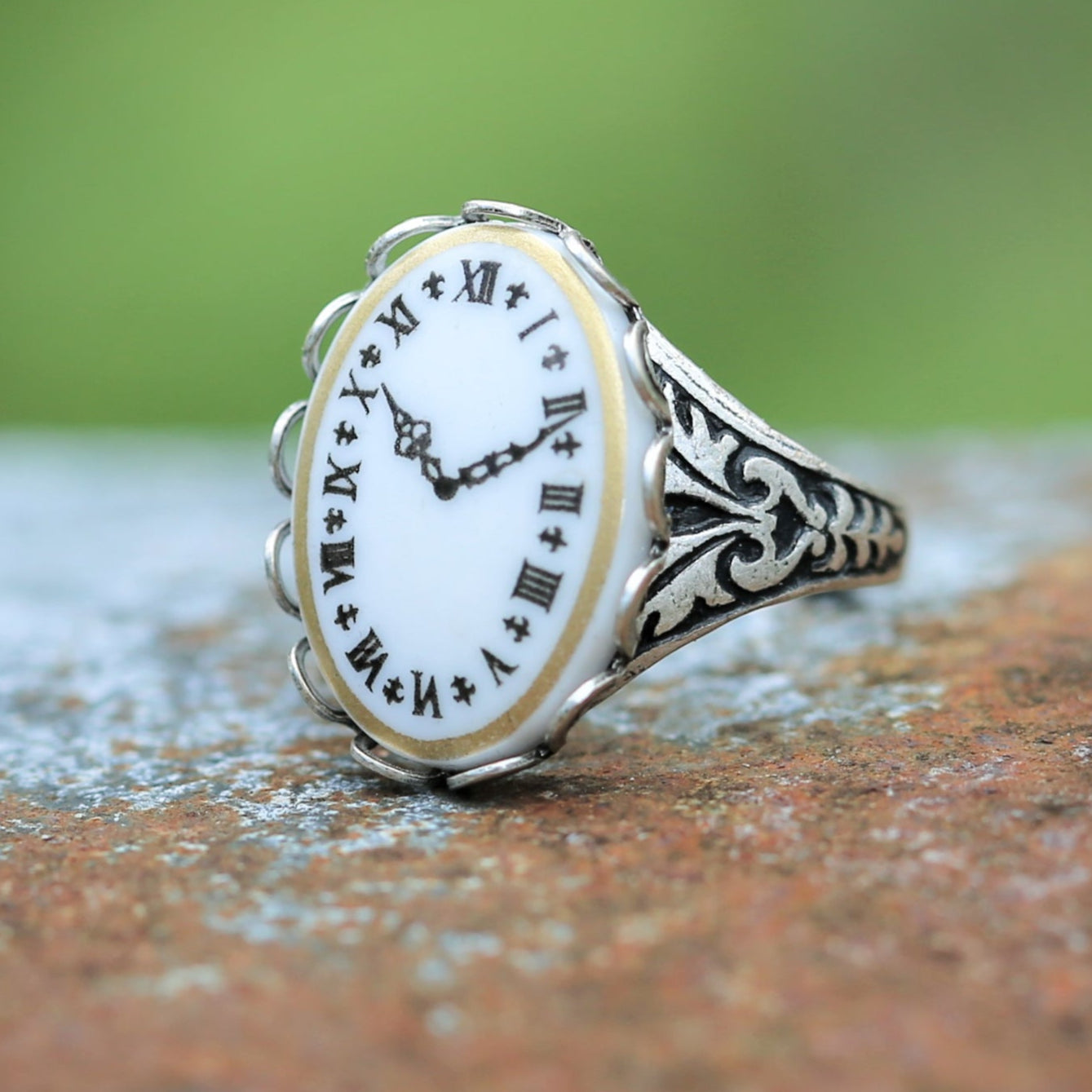 Vintage Clock Face Cameo Ring