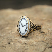 Vintage Clock Face Cameo Adjustable Ring on Silver or Brass Setting