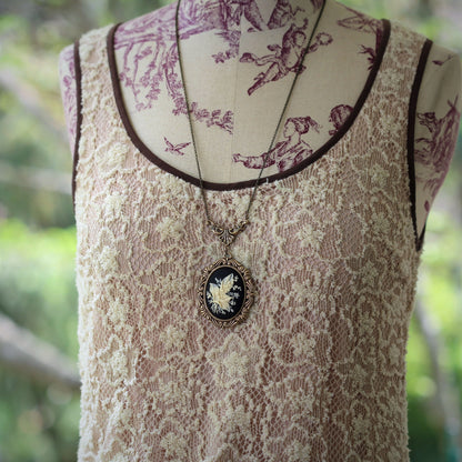 Lily of the Valley Cameo Necklaces in Vintage Style - Choose Antiqued Silver or Brass