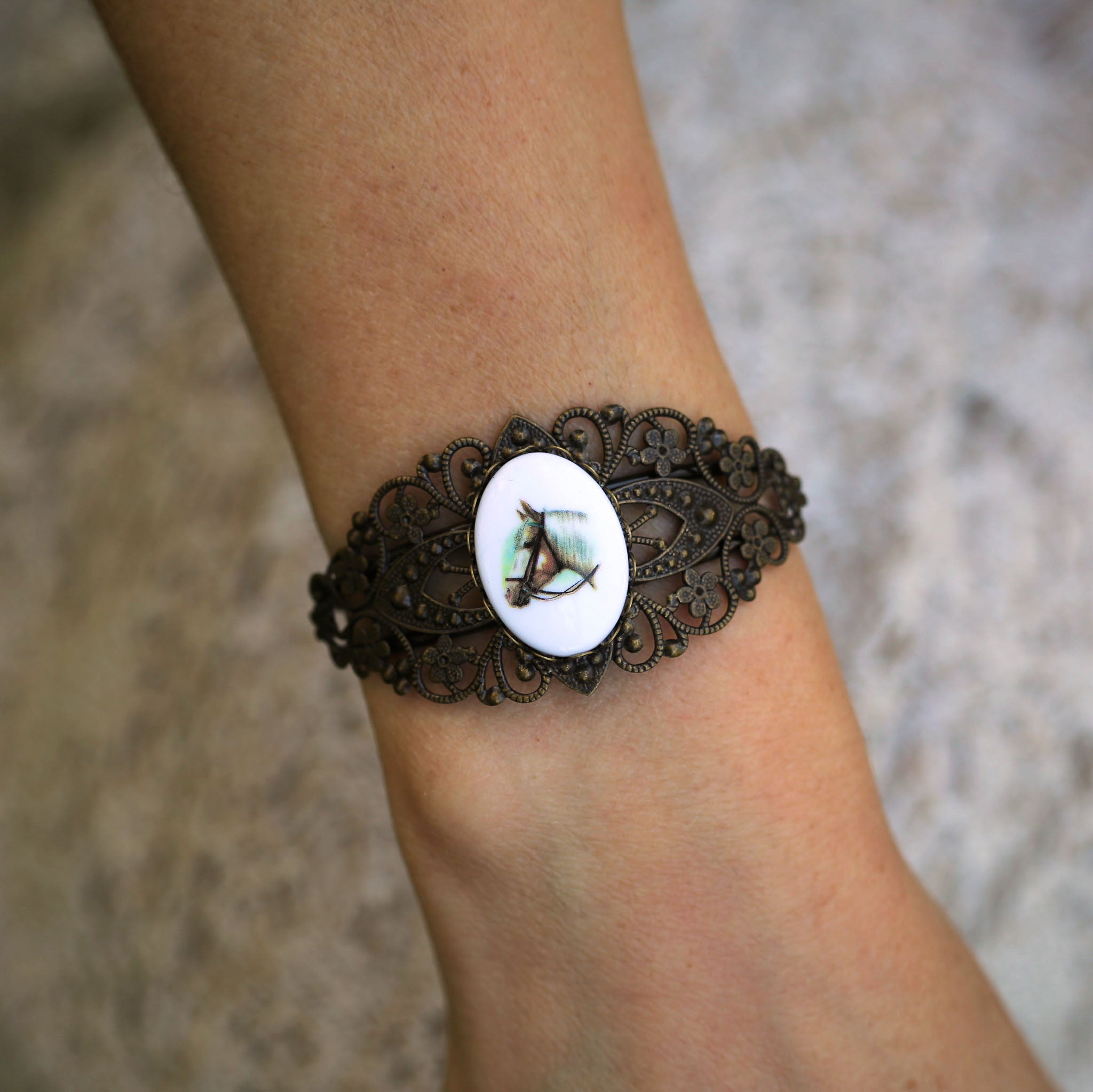 Horse Cameo Cuff Bracelet