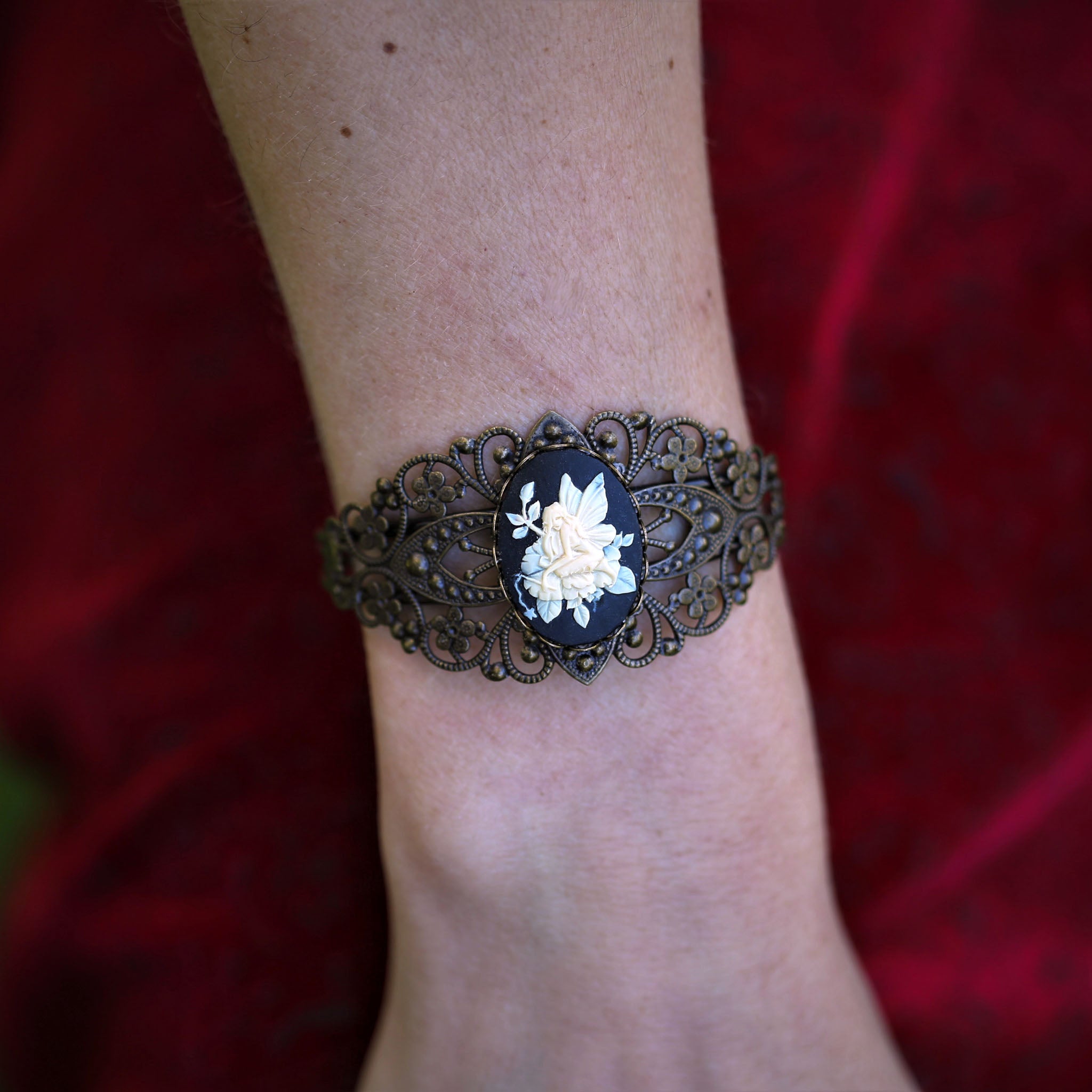 Vintage Fairy Cameo Cuff Bracelet