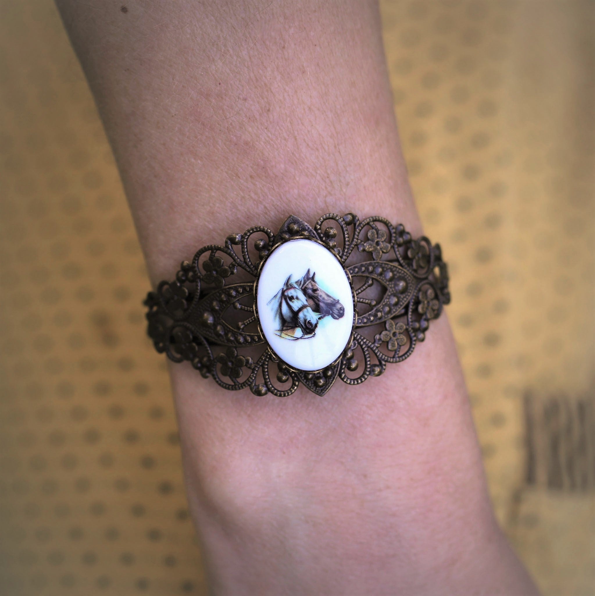 Horse Cameo Cuff Bracelet