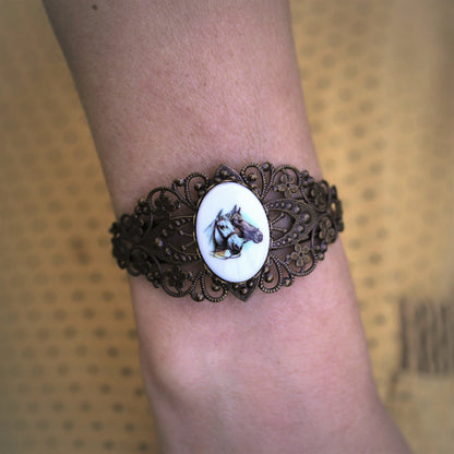 Vintage Horse Cameo Cuff Bracelet