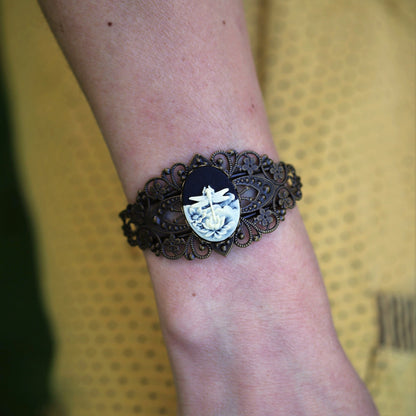 Dragonfly Cameo Cuff Bracelet