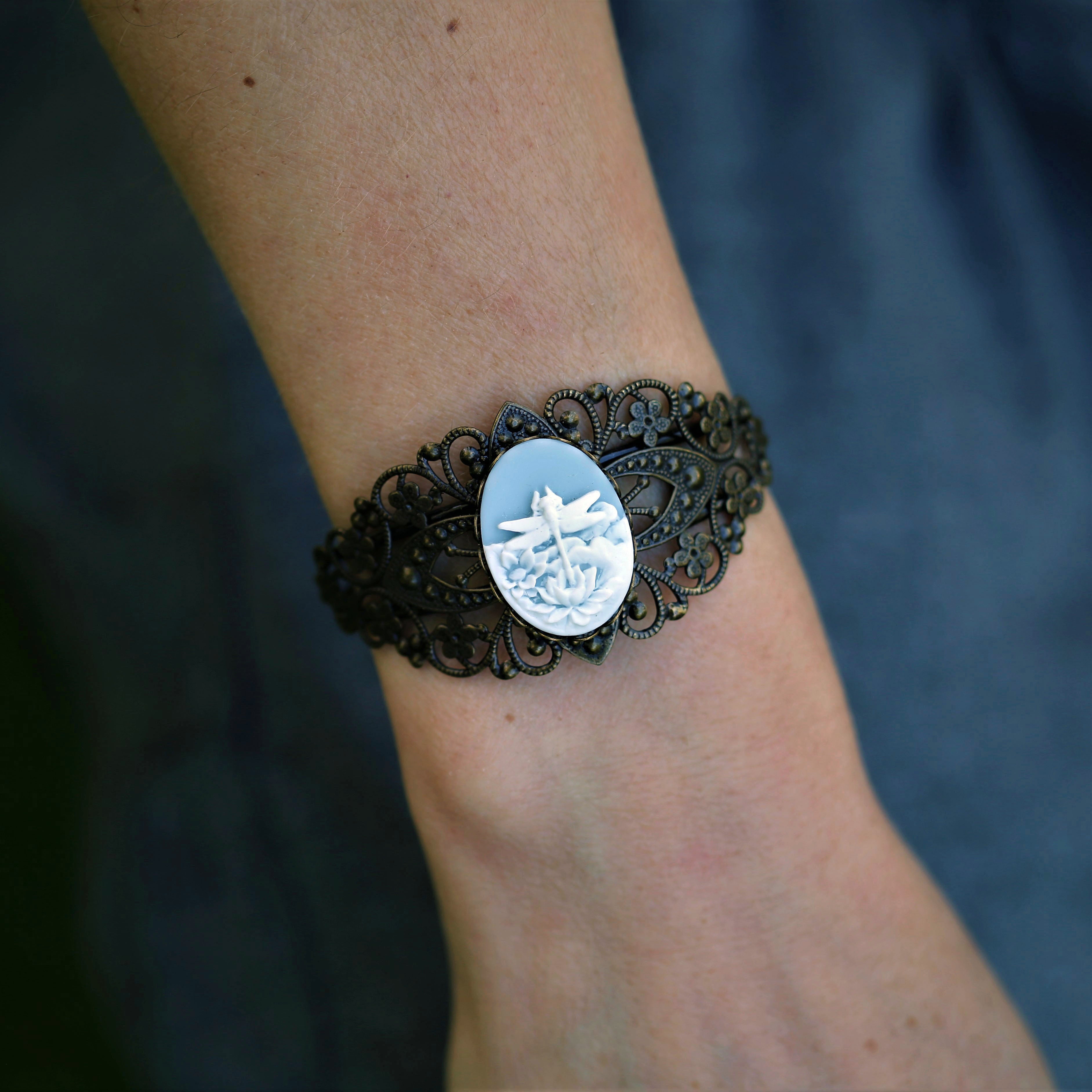 Dragonfly Cameo Cuff Bracelet