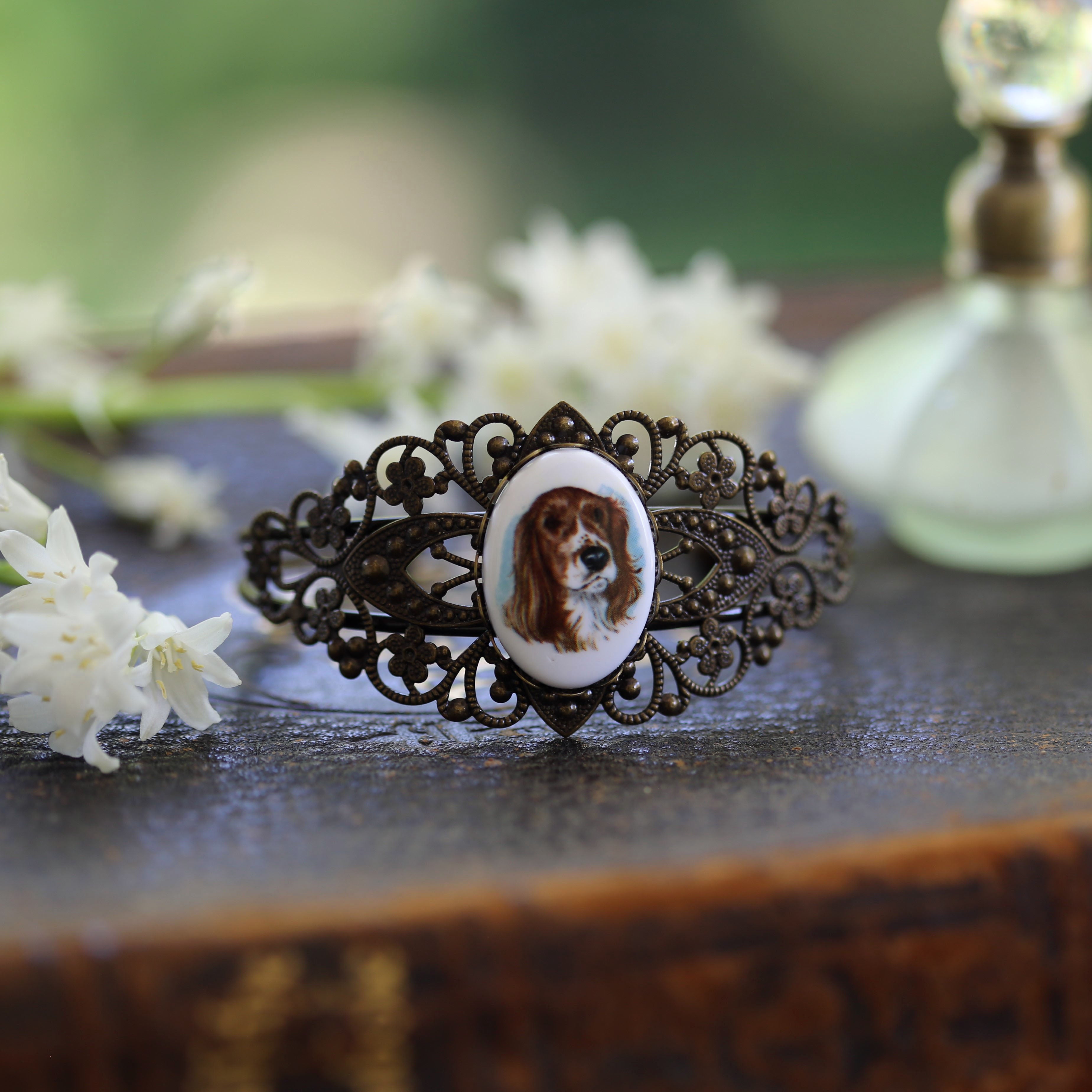 Vintage Canine Cameo Cuff Bracelet