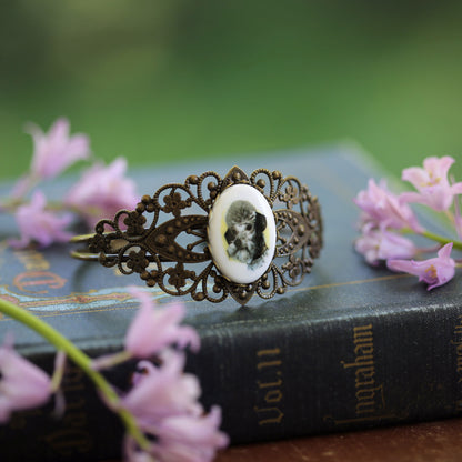 Vintage Canine Cameo Cuff Bracelet