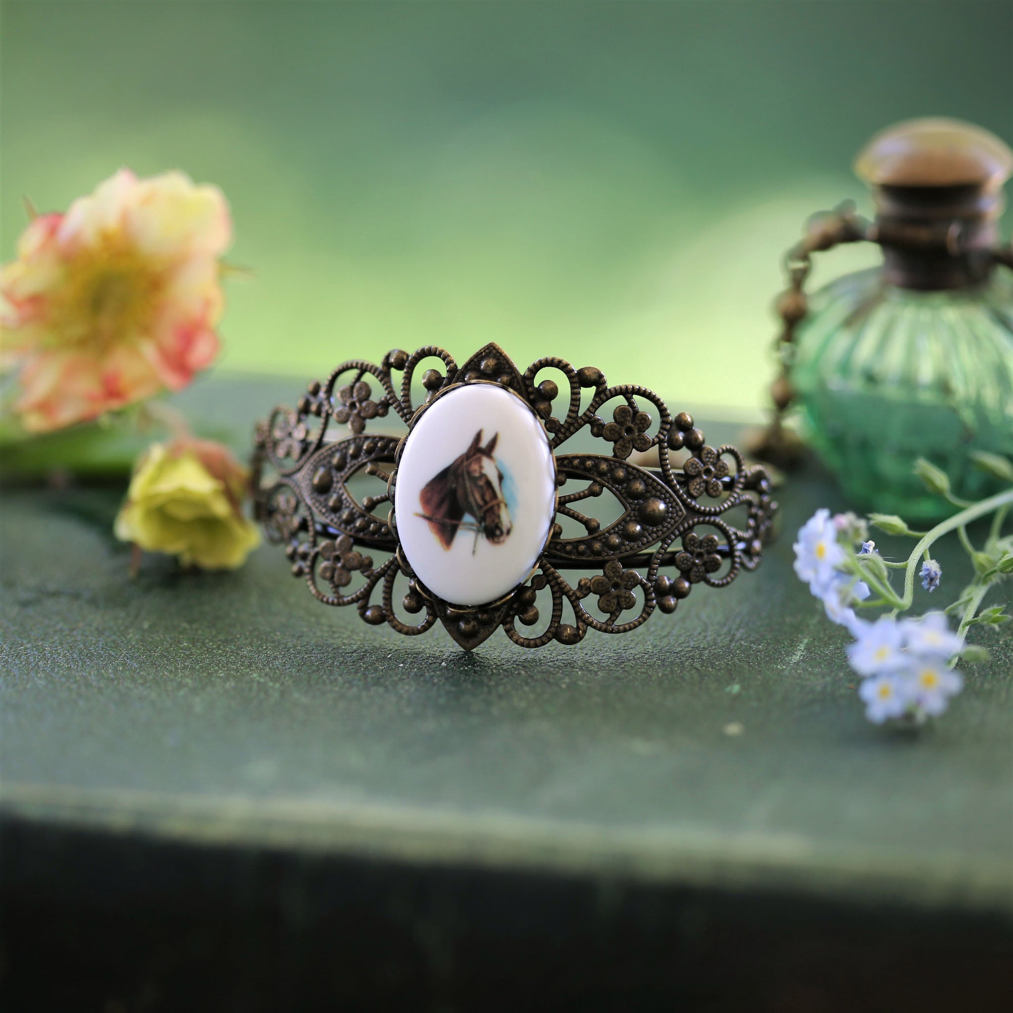 Vintage Horse Cameo Cuff Bracelet