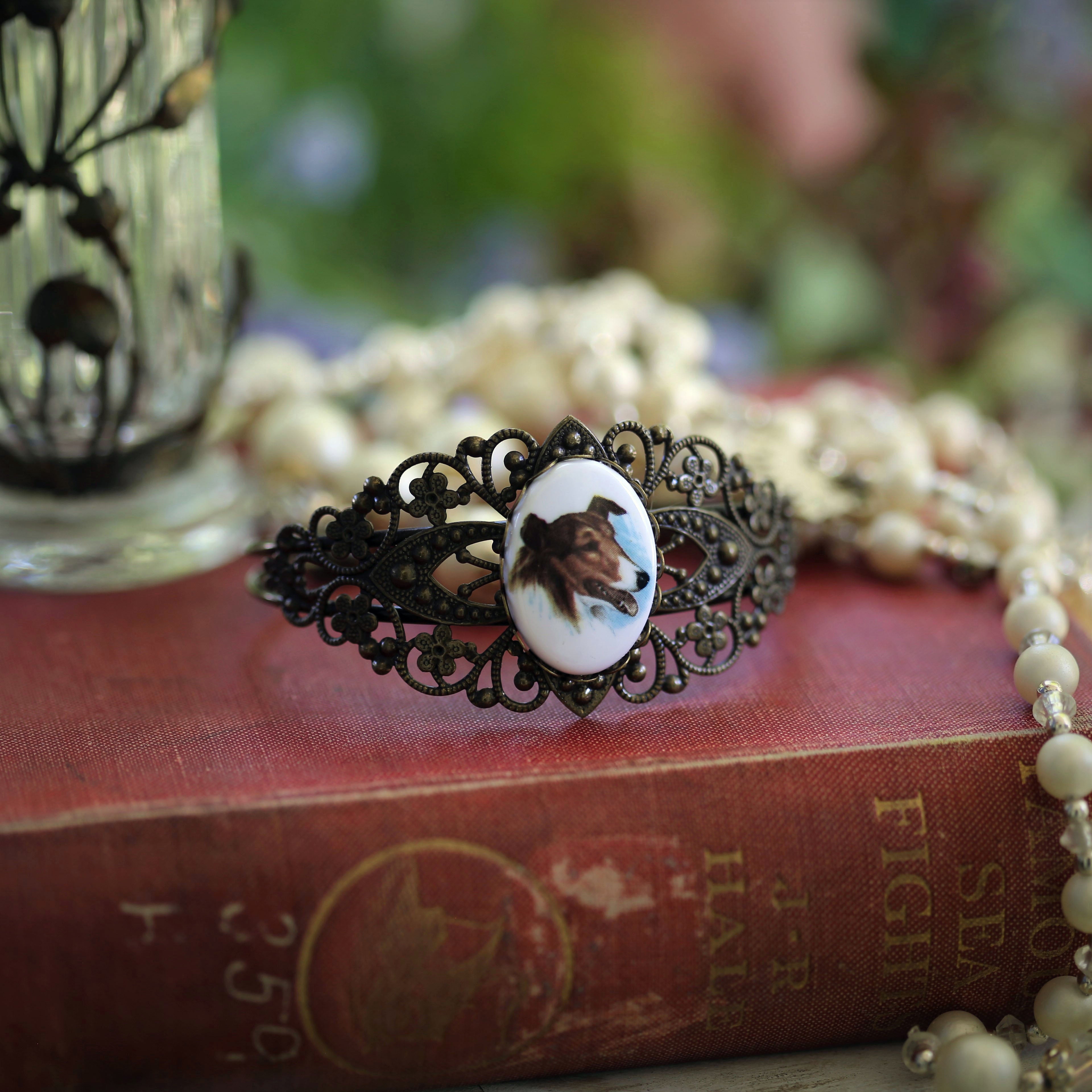 Vintage Canine Cameo Cuff Bracelet