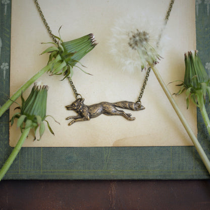 Brass Fox Pendant Necklace