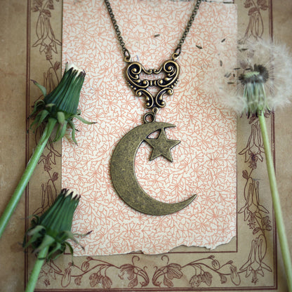 Crescent Moon and Star Pendant Necklace