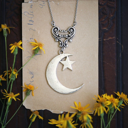 Crescent Moon and Star Pendant Necklace