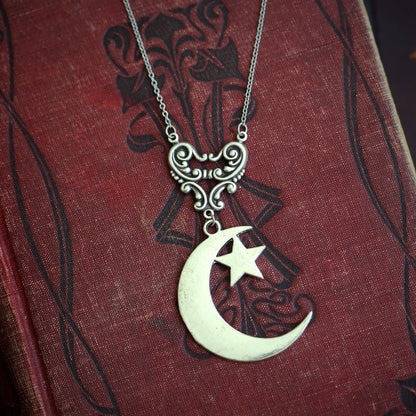 Crescent Moon and Star Pendant Necklace