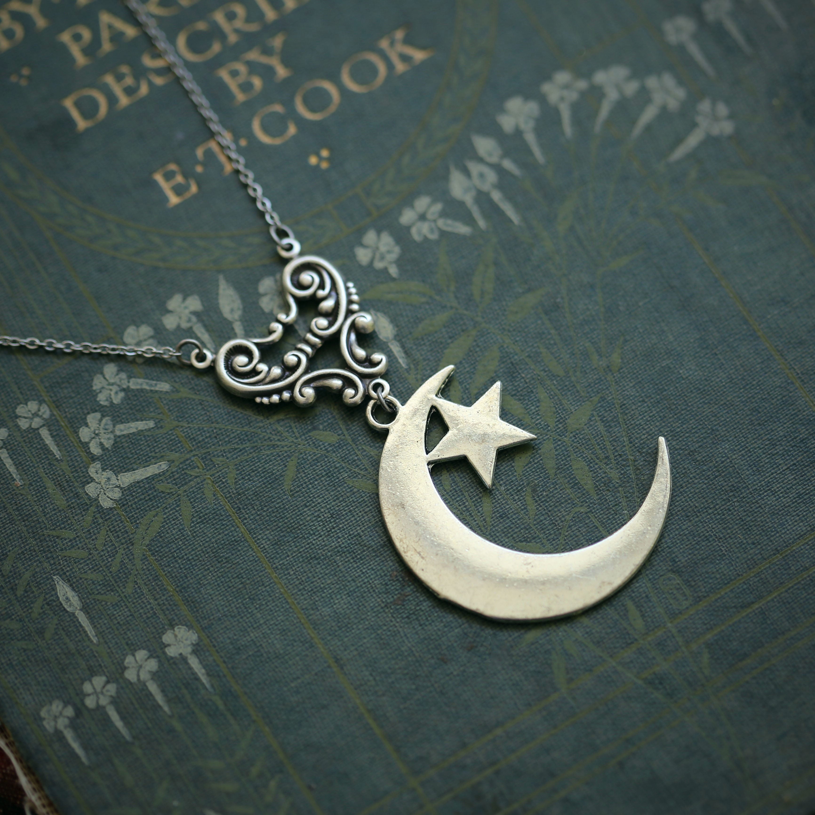 Crescent Moon and Star Pendant Necklace