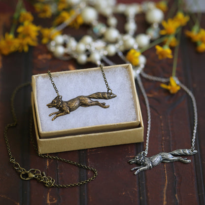 Brass Fox Pendant Necklace