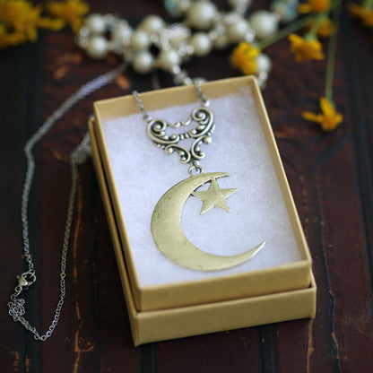 Crescent Moon and Star Pendant Necklace