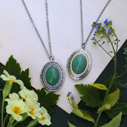 Vintage Locket in Aventurine, Tree Agate, Unakite, or Serpentine