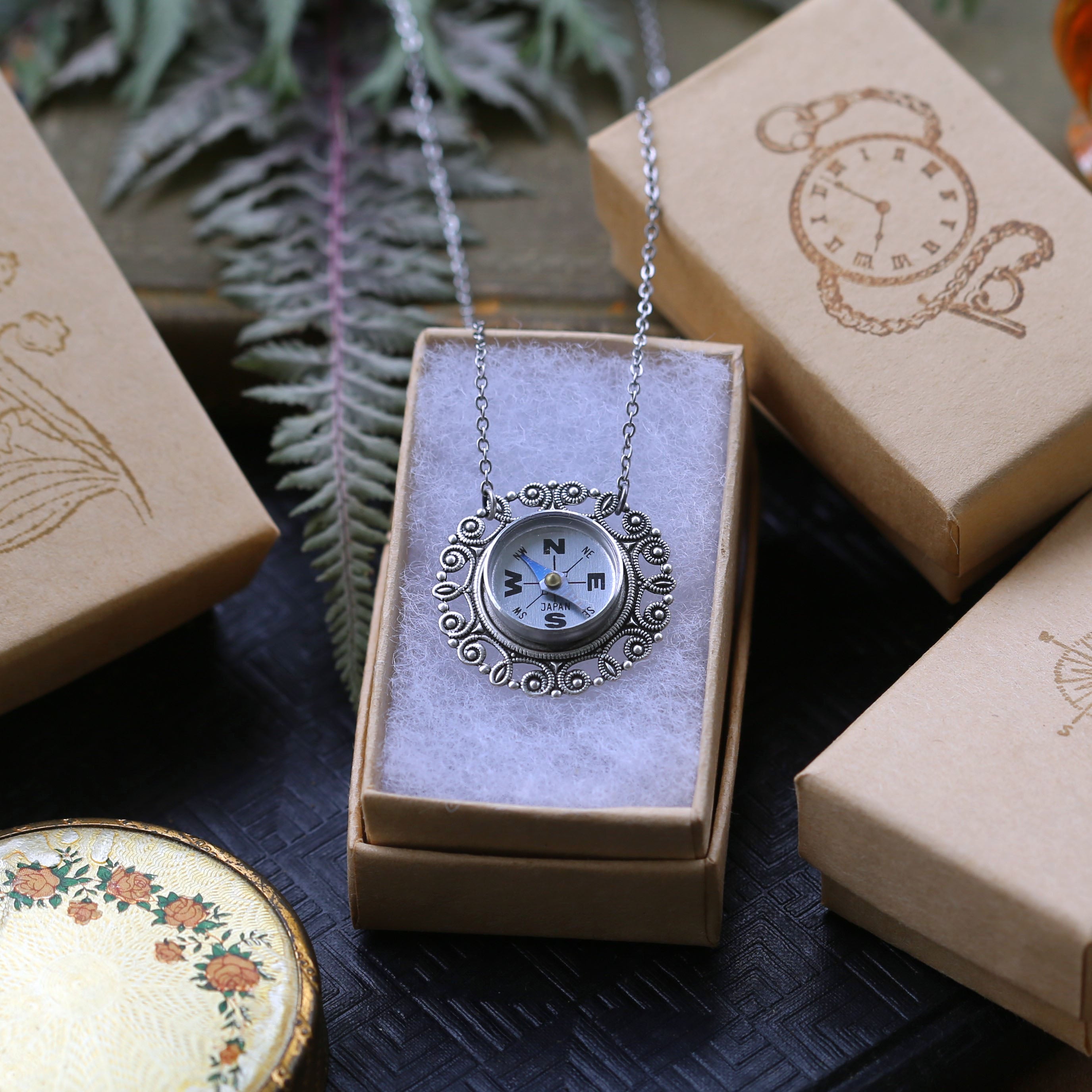 Silver Filigree Compass Necklace - Choose a Style