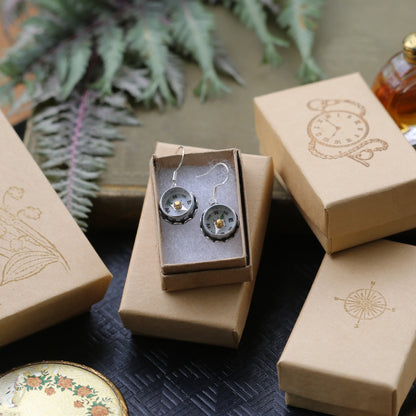 Small Working Compass Earrings in Antiqued Silver - Three Styles